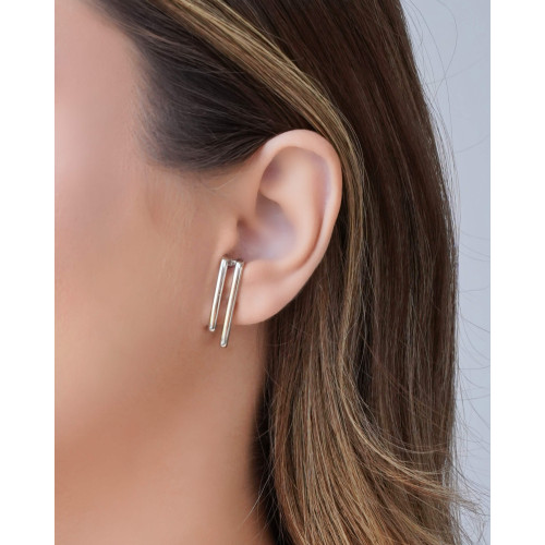 Ear Hook Dois Filetes Lisos 2.0 cm Ródio Branco