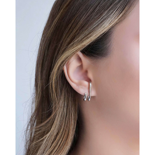 Ear Hook Filetes Lisos 2.4 cm Ródio Branco