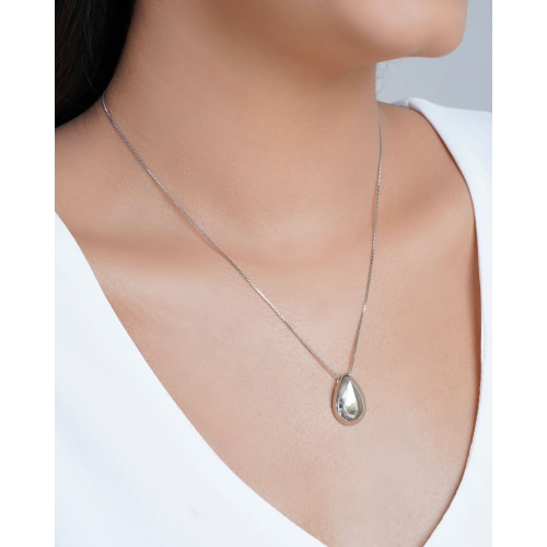 Gargantilha Veneziana Gota Lisa Ródio Branco - 45 cm