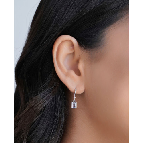 Brinco Argola Click Retângulo Cristal 2.3 cm Ródio Branco