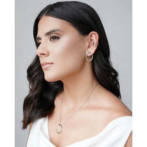 Gargantilha Veneziana Oval Liso Vazado Ródio Branco - 45 cm