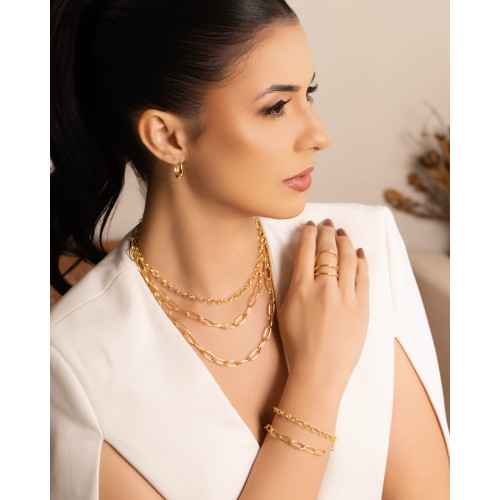 Brinco Argola Click Oval Lisa 1.7 cm Banhado a Ouro 18K