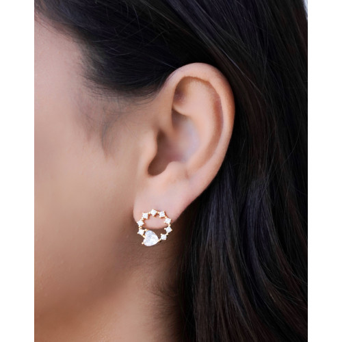 Brinco Círculo Pontos de Luz Coração Cristal Banhado a Ouro 18K