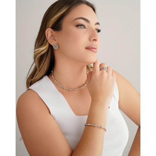 Bracelete Mola Bolas Lisas Ródio Branco