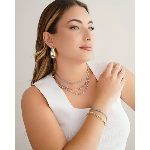 Choker Elos Ovais 4 mm Ródio Branco