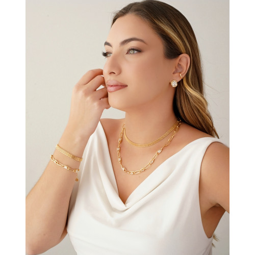 Gargantilha Elos Ovais Cristal Banhado a Ouro 18K - 45 cm