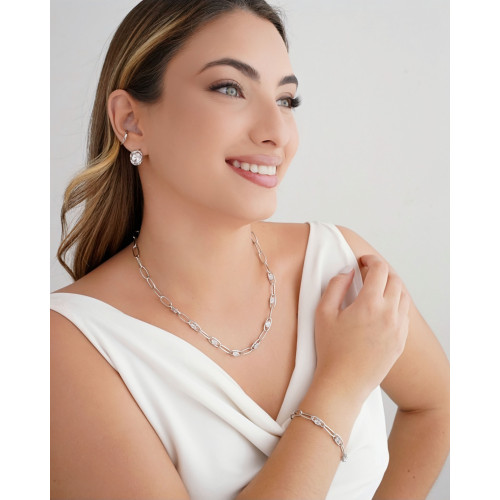 Gargantilha Elos Ovais Cristal Ródio Branco - 45 cm