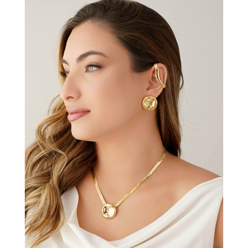 Gargantilha Malha Fita Orgânico Liso Banhado a Ouro 18K