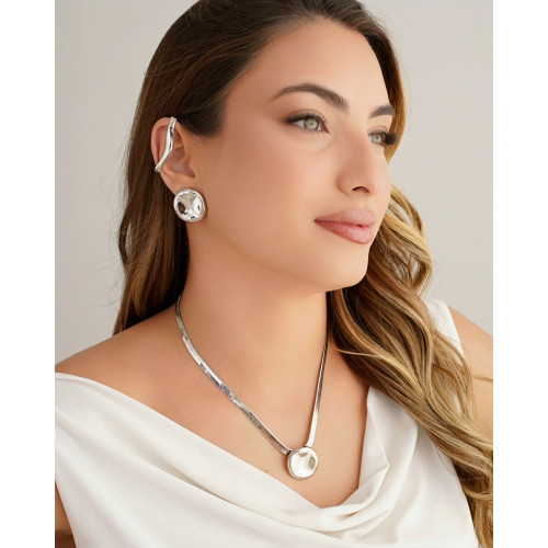 Gargantilha Malha Fita Orgânico Liso Ródio Branco