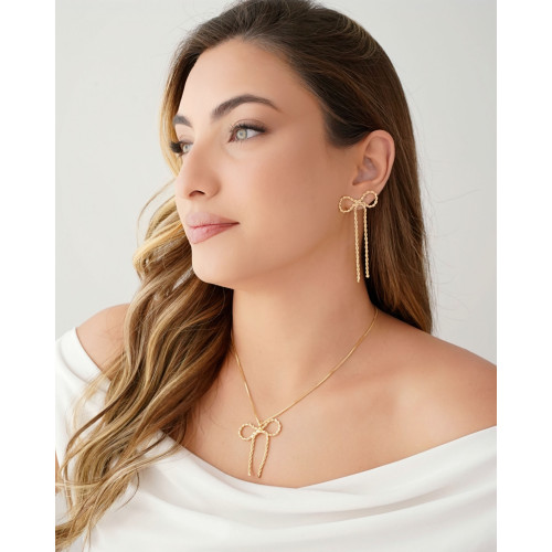 Gargantilha Veneziana Laço Cordão Baiano Banhado a Ouro 18K - 45 cm