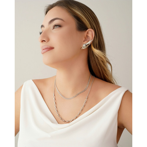 Gargantilha Elos Ovais 6 mm Ródio Branco - 55 cm