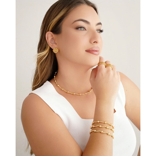 Anel Bolinhas Texturizadas Tamanho 16 Banhado a Ouro 18K