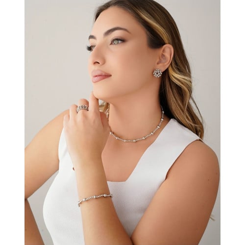 Anel Bolinhas Texturizadas Tamanho 18 Ródio Branco