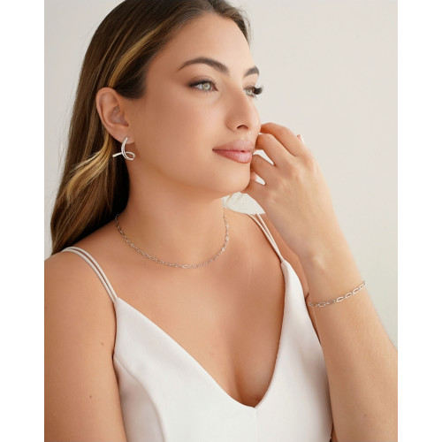 Brinco Laço Liso 2.2 cm Ródio Branco