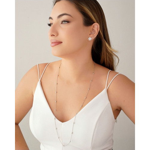 Gargantilha Longa Gomos Ovais 3 mm Ródio Branco - 70 cm