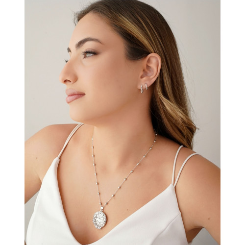 Relicário Estrela Gomos Ródio Branco - 45 cm