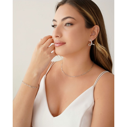 Pulseira Elos Ovais 4 mm Ródio Branco