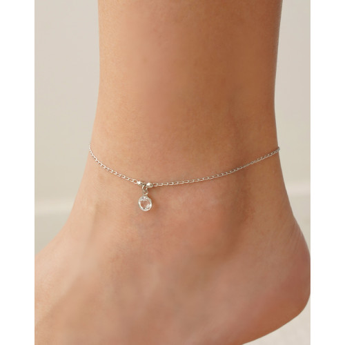 Tornozeleira Ponto de Luz Cristal 7 mm Ródio Branco