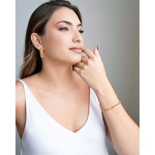 Brinco Argola Tubo Tela 3.1 cm Banhado a Ouro 18K