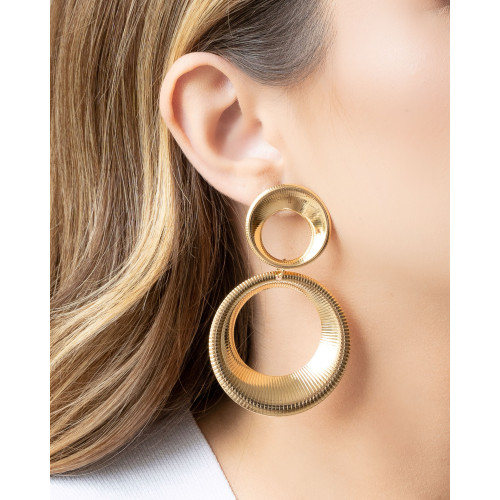 Brinco Argola Dupla Texturizada 7.5 cm Banhado a Ouro 18K