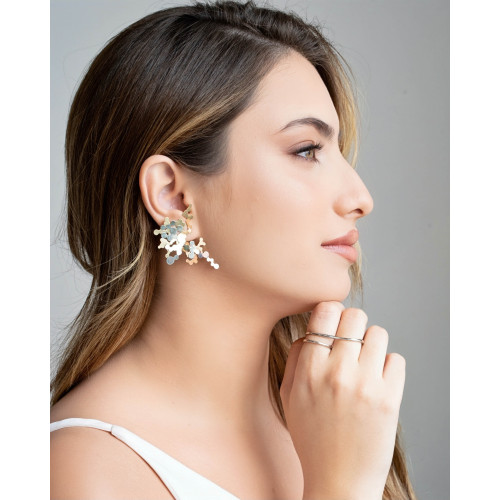 Brinco Orgânico Plaquinhas Mix Banho 5.2 cm Banhado a Ouro 18K