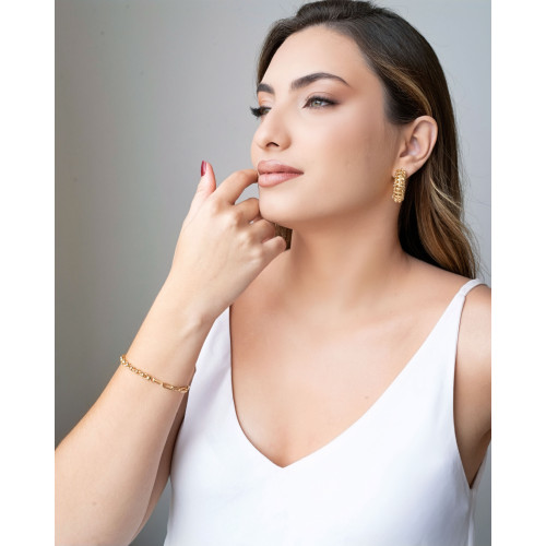 Pulseira Elos Bolinhas Lisas Banhado a Ouro 18K