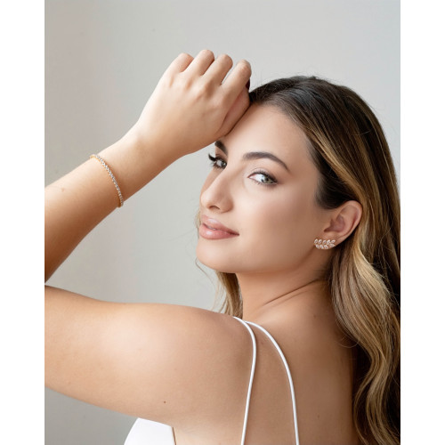 Ear Cuff Folha Navetes Cristal Banhado a Ouro 18K