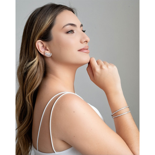 Ear Cuff Folha Navetes Cristal Ródio Branco