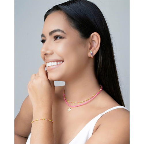 Choker Bolinhas Coloridas 2 mm Banhado a Ouro 18K