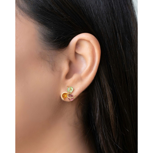 Brinco Flor Colorida 1.4 cm Banhado a Ouro 18K