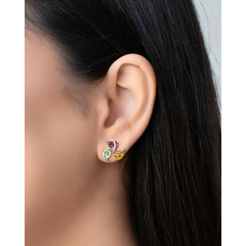 Brinco Flor Colorida 1.4 cm Ródio Branco