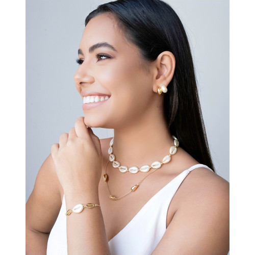 Choker Búzios Pérola Banhado a Ouro 18K