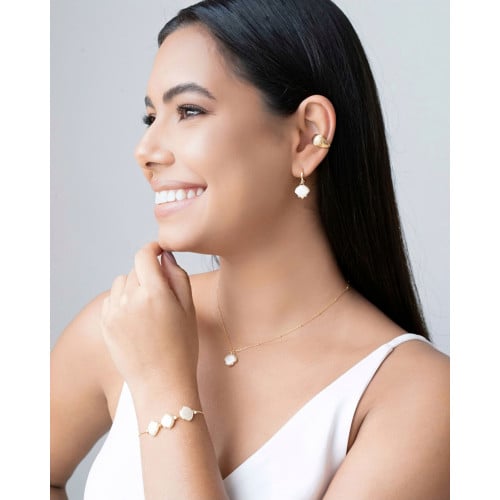 Pulseira Concha Pérola Fecho Gravata Banhado a Ouro 18K