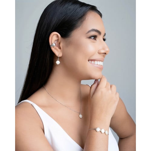 Pulseira Concha Pérola Fecho Gravata Ródio Branco