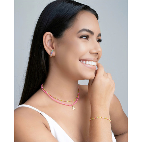 Choker Miçanga Rosa Estrela do Mar Banhado a Ouro 18K