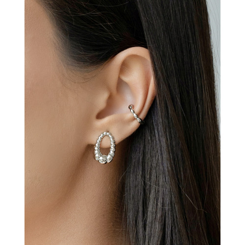 Brinco Oval Torcido 1.8 cm Ródio Branco