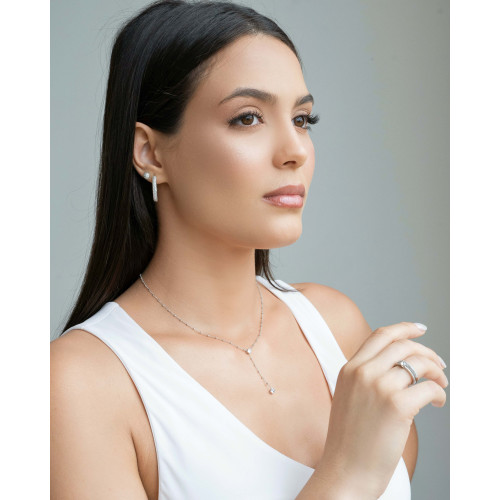 Gargantilha Gravata Bolinhas Pontos de Luz Cristal Ródio Branco