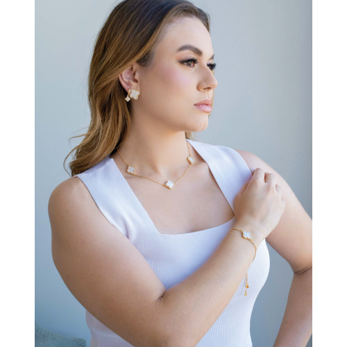 Choker Elos Trevos Madrepérola Banhado a Ouro 18K