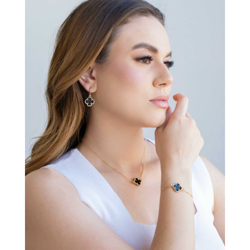 Choker Elos Trevo Preto Banhado a Ouro 18K