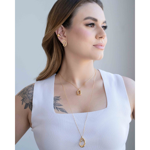 Gargantilha Veneziana Retângulo Vazado Liso Banhado a Ouro 18K - 40 cm