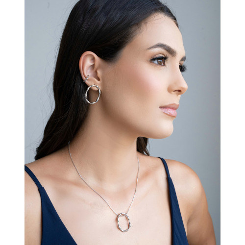 Gargantilha Veneziana Oval Orgânico Ródio Branco - 45 cm