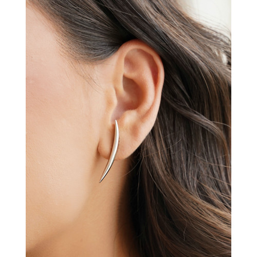 Brinco Fio Abaulado Liso 3.4 cm Ródio Branco