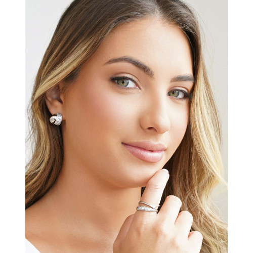 Anel Entrelaçado Cravejado Cristal Tamanho 15 Ródio Branco