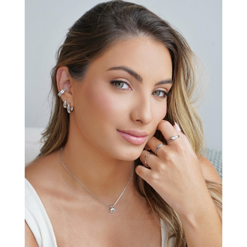 Anel Vazado Gota Cristal Tamanho 20 Ródio Branco