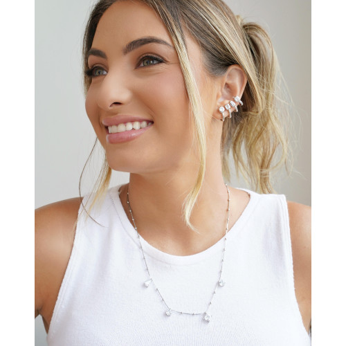 Ear Cuff Geométrico Cristal Ródio Branco