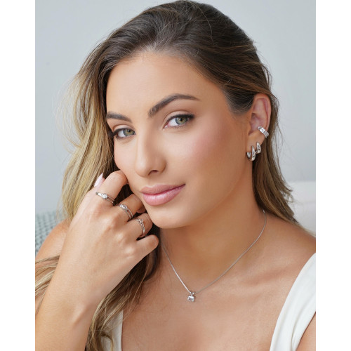 Gargantilha Veneziana Retangular Cristal Ródio Branco - 40 cm