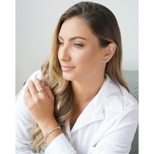 Ear Cuff Gotas Cravejado Cristal 2.3 cm Ródio Branco