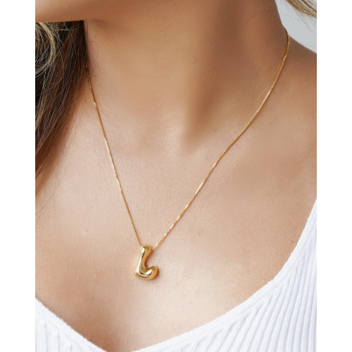 Gargantilha Veneziana Letra I 1.7 cm Bolha Banhado a Ouro 18K - 45 cm