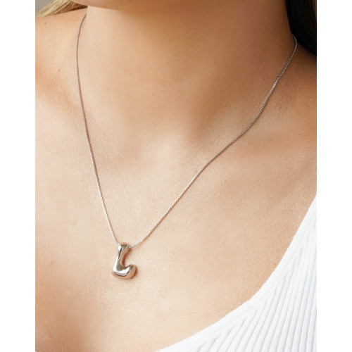 Gargantilha Veneziana Letra J 1.7 cm Bolha Ródio Branco - 45 cm