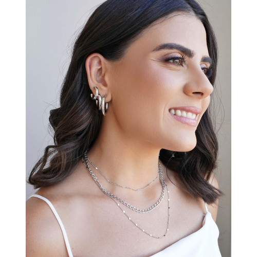 Gargantilha Grumet Longa Plaquinhas Ródio Branco - 80 cm